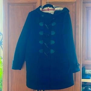 Burberry Brit Finsdale Duffle hooded, black wall toggle coat size 8